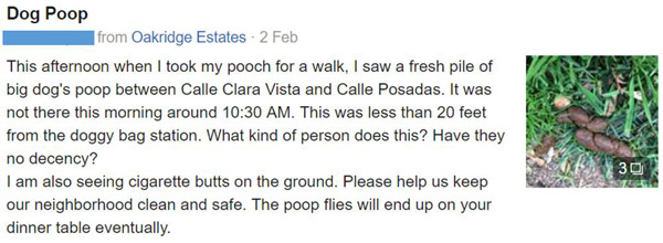 Nextdoor Post from 2 Feb 2017